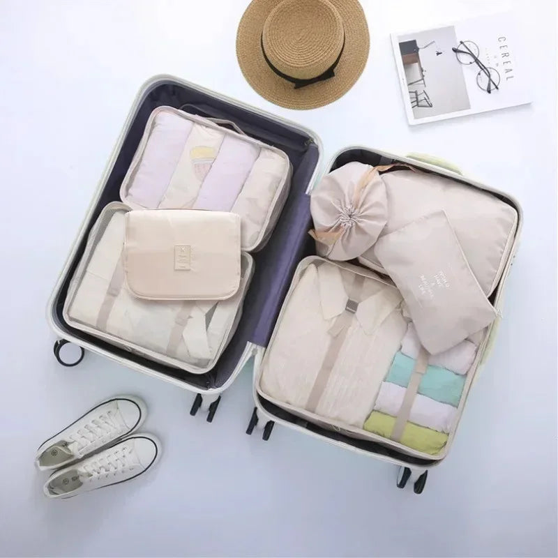 7-piece travel storage bag, portable bag, trendy bag, folding, storage, handbag, packaging box set, convenient for travel