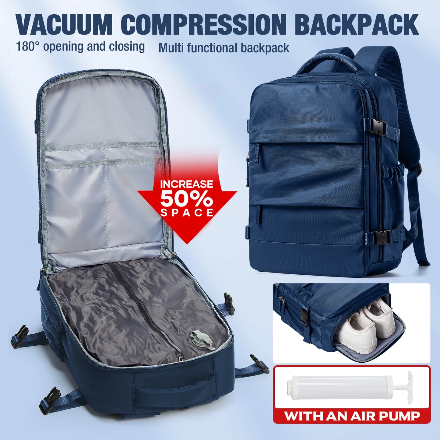 Travel Essentials Vacuum Storage Bag, Carry on Vacuum Compression Travel Backpack For Hiking, Compressed Space Saving Clothes