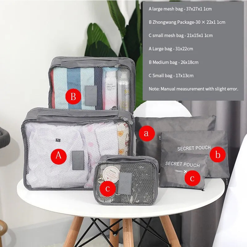 6Pcs Travel Clothes Storage Bags Set - Portable Luggage Organizer Suitcase Packing Cubes with Shoe Pouch