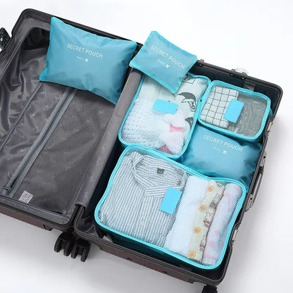 6Pcs Travel Clothes Storage Bags Set - Portable Luggage Organizer Suitcase Packing Cubes with Shoe Pouch