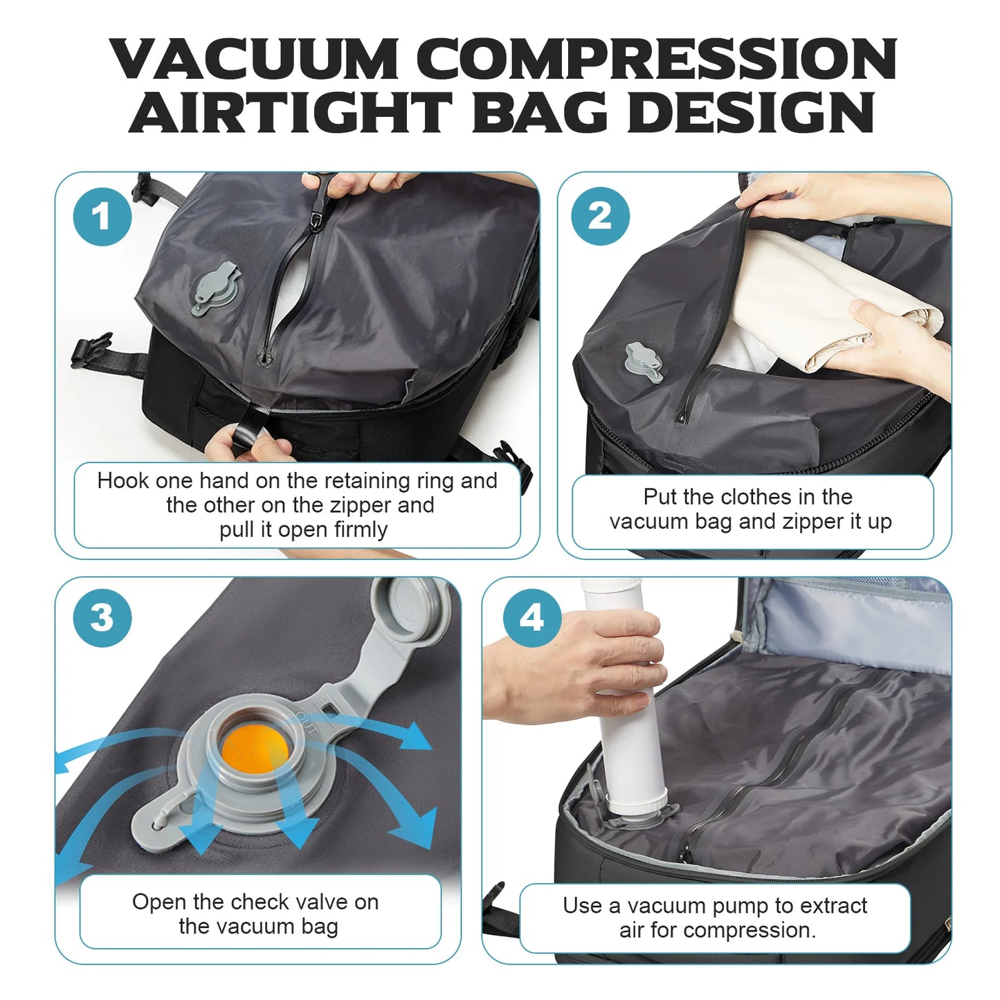 Travel Essentials Vacuum Storage Bag, Carry on Vacuum Compression Travel Backpack For Hiking, Compressed Space Saving Clothes