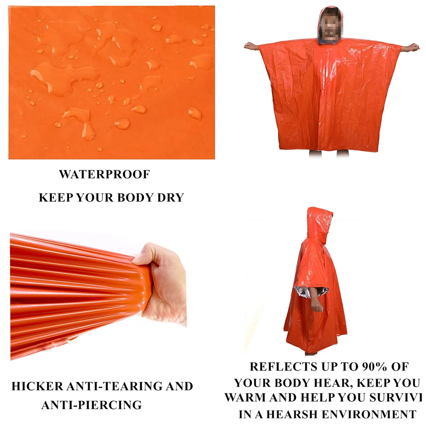 Poncho de Pluie / Couverture de Survie Thermique d'Urgence