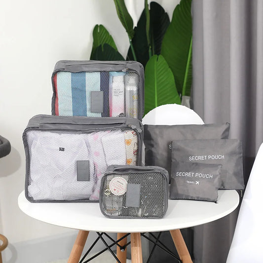 6Pcs Travel Clothes Storage Bags Set - Portable Luggage Organizer Suitcase Packing Cubes with Shoe Pouch