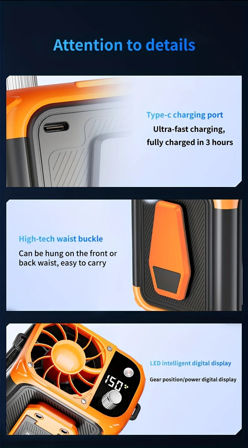 Batterie Externe Portable 5000mAh avec Lampe LED et Ventilateur Intégré