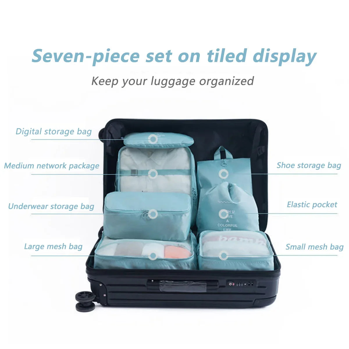 7-piece travel storage bag, portable bag, trendy bag, folding, storage, handbag, packaging box set, convenient for travel