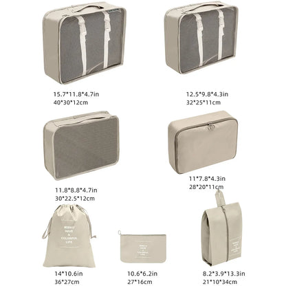 7-piece travel storage bag, portable bag, trendy bag, folding, storage, handbag, packaging box set, convenient for travel