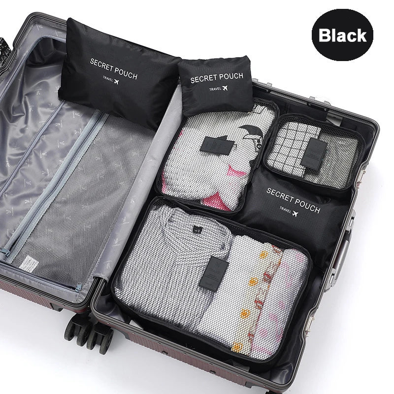 6Pcs Travel Clothes Storage Bags Set - Portable Luggage Organizer Suitcase Packing Cubes with Shoe Pouch