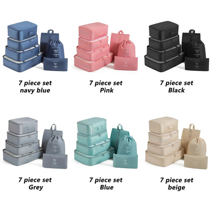 7-piece travel storage bag, portable bag, trendy bag, folding, storage, handbag, packaging box set, convenient for travel