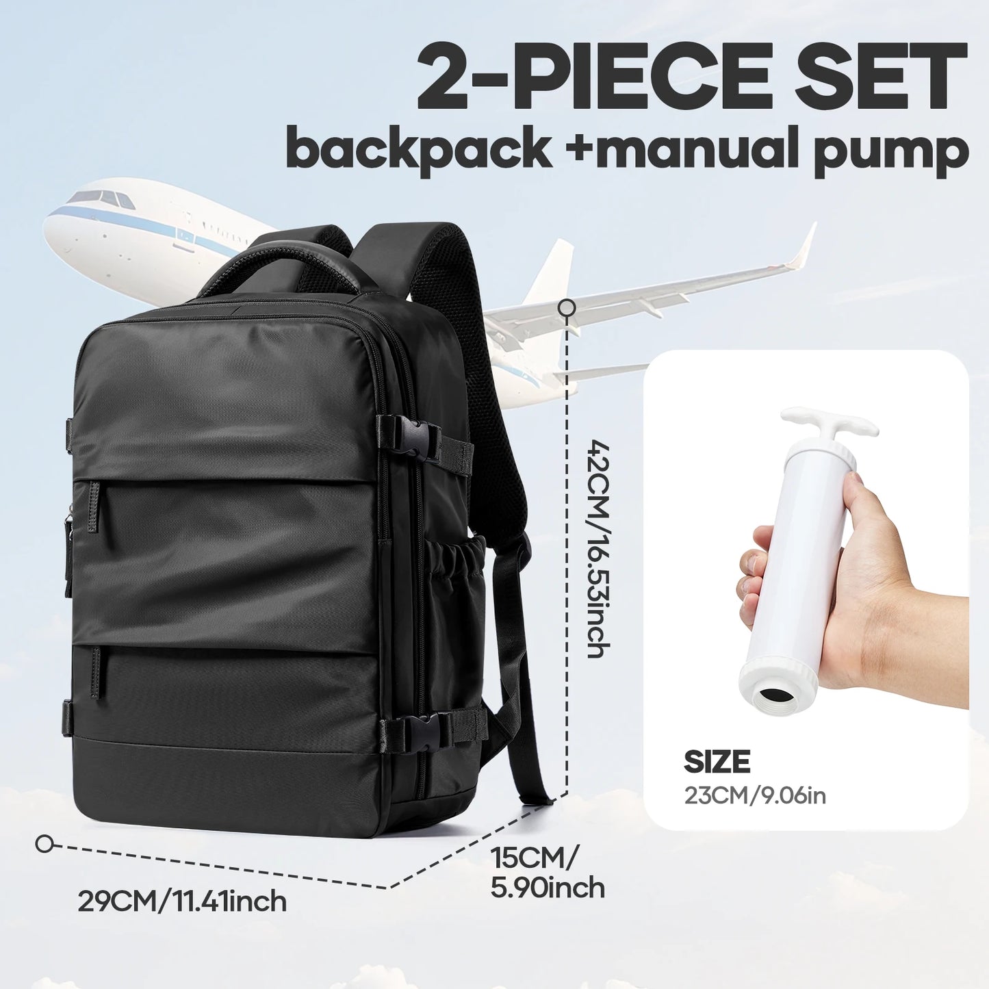 Travel Essentials Vacuum Storage Bag, Carry on Vacuum Compression Travel Backpack For Hiking, Compressed Space Saving Clothes