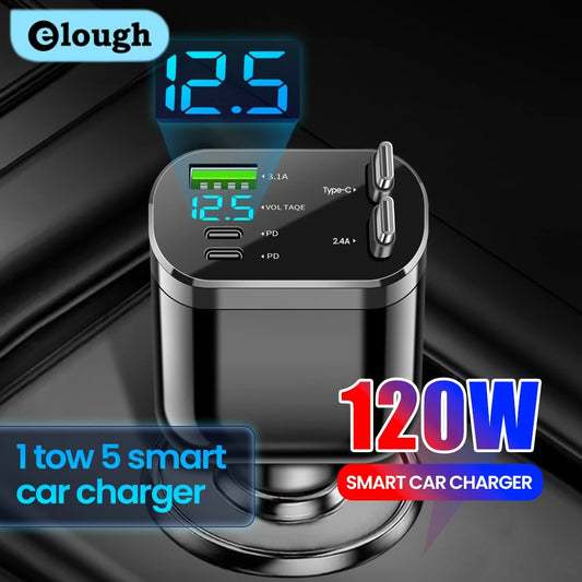 Chargeur de Voiture Rétractable Elough 5-en-1