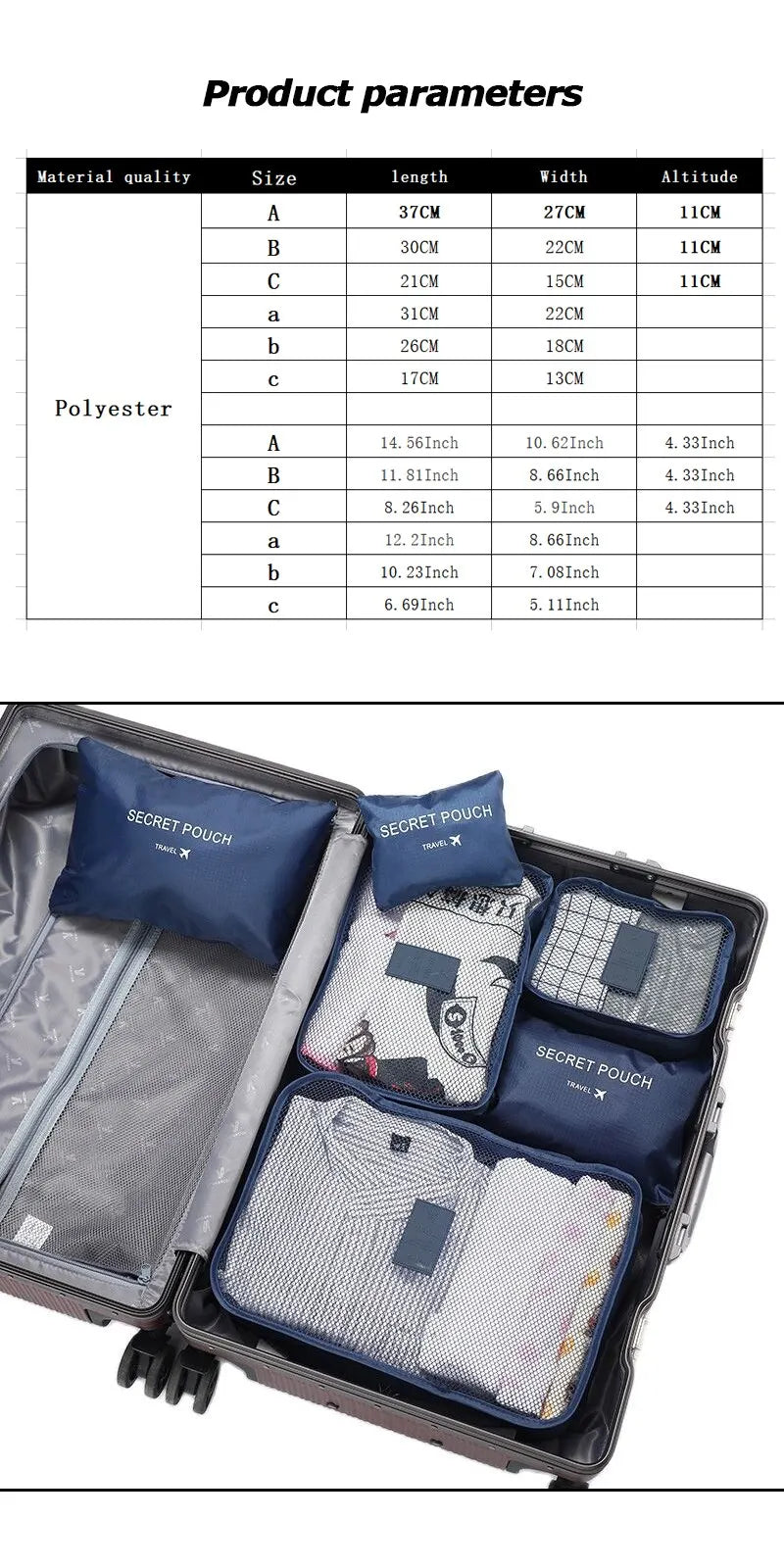 6Pcs Travel Clothes Storage Bags Set - Portable Luggage Organizer Suitcase Packing Cubes with Shoe Pouch