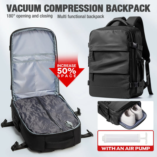 Travel Essentials Vacuum Storage Bag, Carry on Vacuum Compression Travel Backpack For Hiking, Compressed Space Saving Clothes